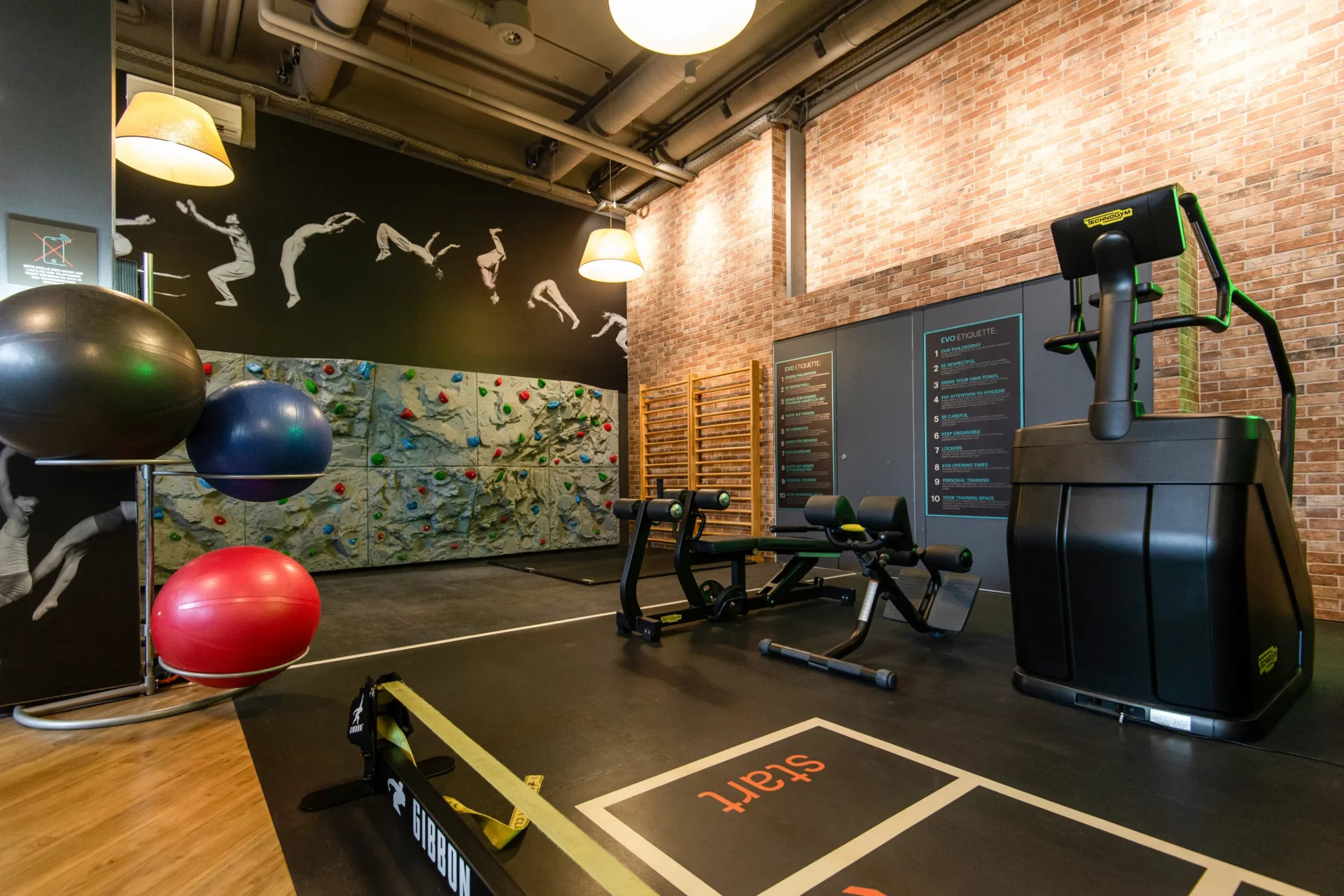 evo fitness basel gundeli playground stretching wall art climbing wall