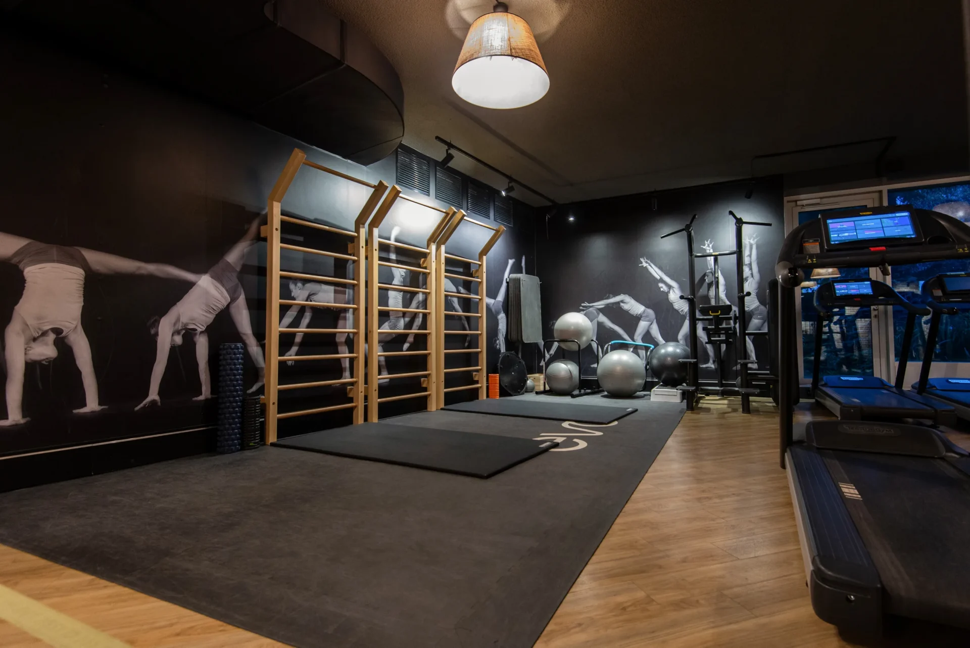 evo fitness geneva acacias stretching zone with wall art