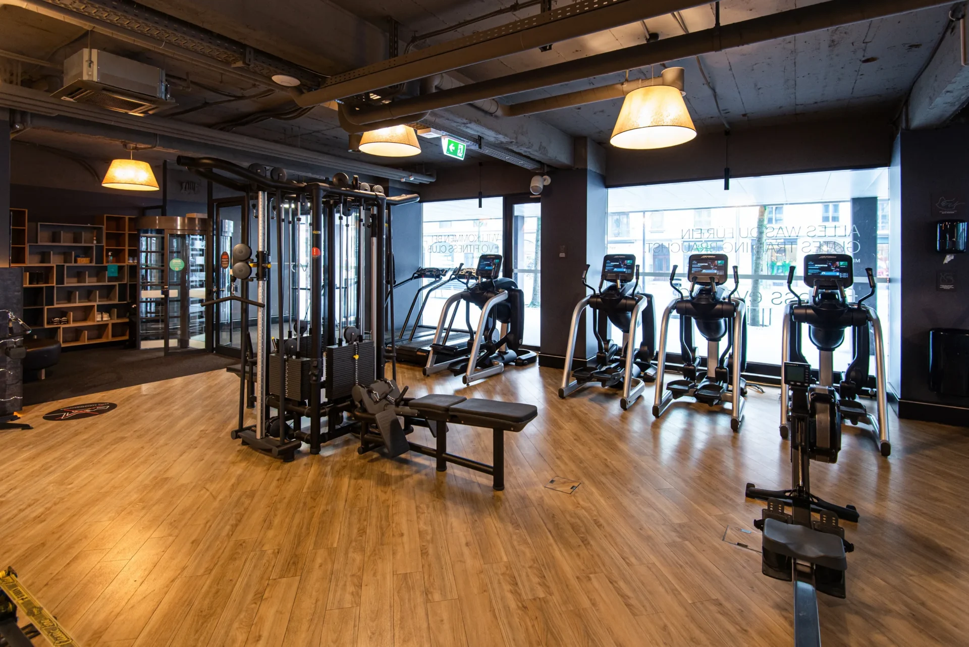 evo fitness lucerne cable station cardio window
