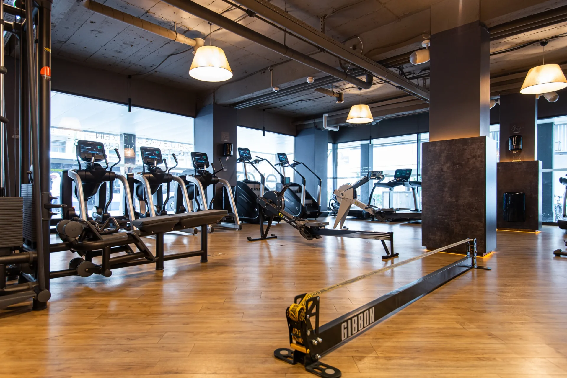 evo fitness lucerne cardio area treadmills rowers slackline