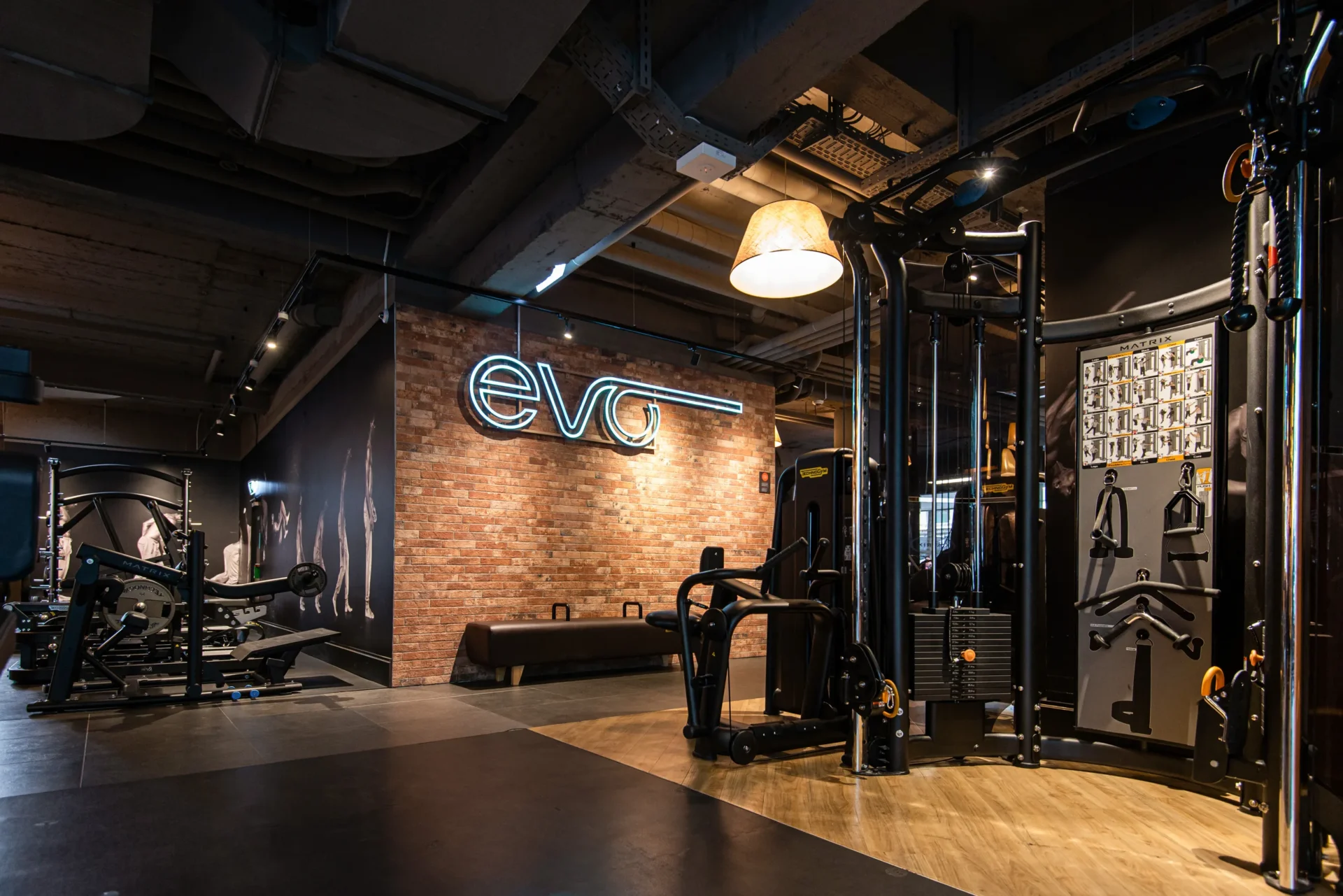 evo fitness lucerne functional area cable machine brickwall logo